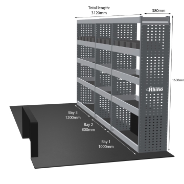 MR4 Express Range For Vauxhall Movano L3H2- Three Bays - Top Tray configuration with matting